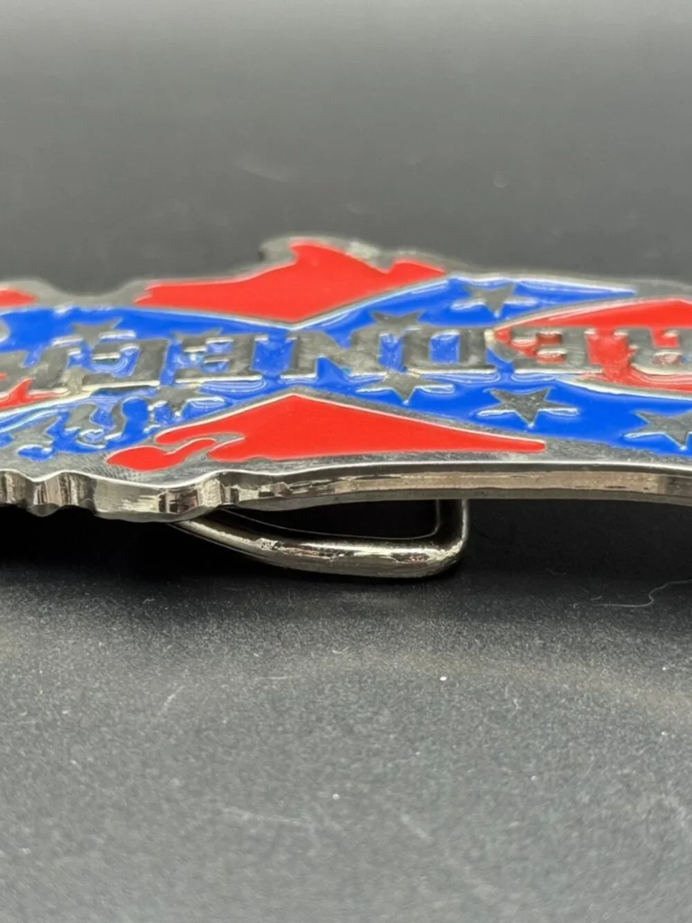 Redneck USA Map Belt Buckle Pewter & Enamel